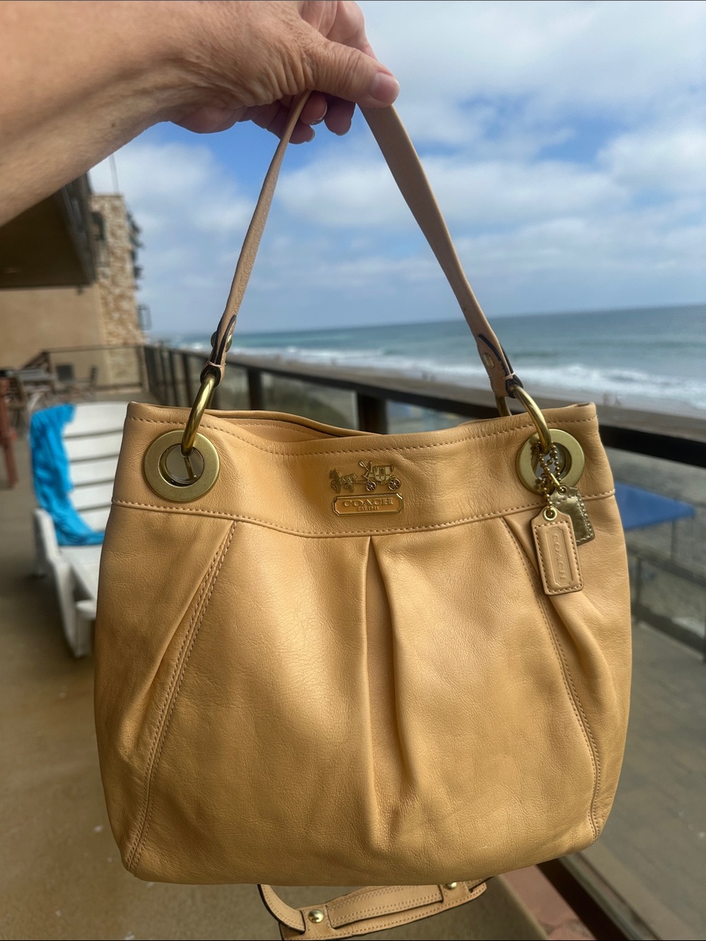 Coach Madison Pleated Leather Hippie bag In Apricot
